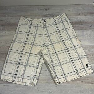Vans‎ Skateboarding Shorts Men's 32 Bermuda Flat Front Plaid White Grey